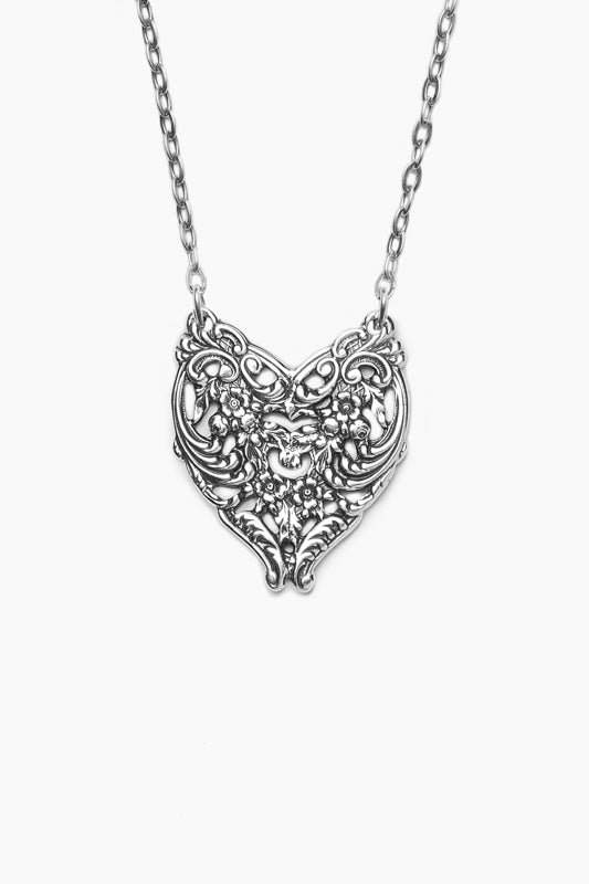 Sterling silver popular Swarovski crystal heart lace filigree necklace